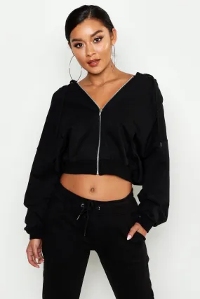 Zip Through Brush Back Drop Shoulder Hoodie